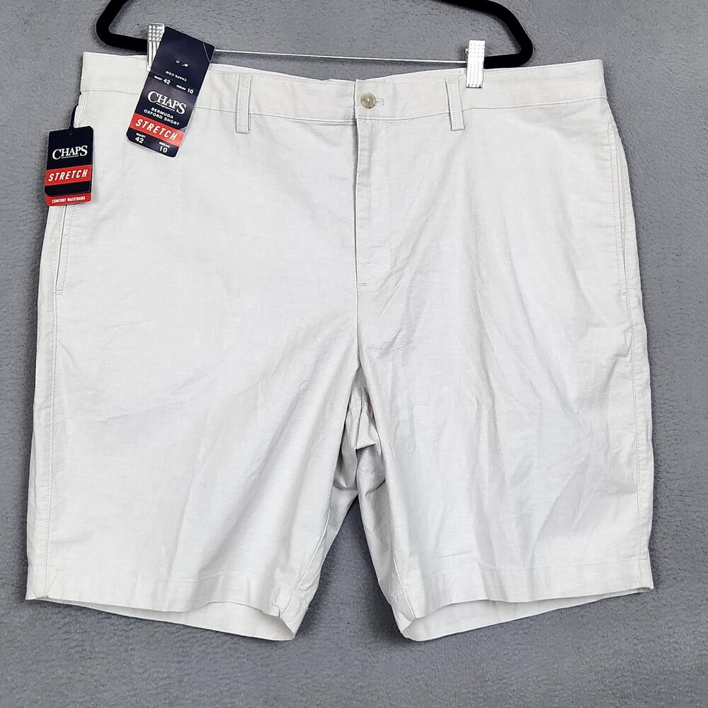 Chaps Shorts Mens 42 Gray 10" Inseam Stretch Chino Bermuda Oxford Casual